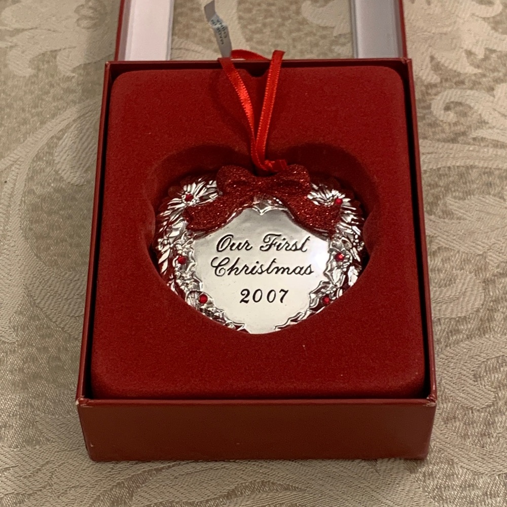 Reed & Barton Silver and Red Heart Ornament